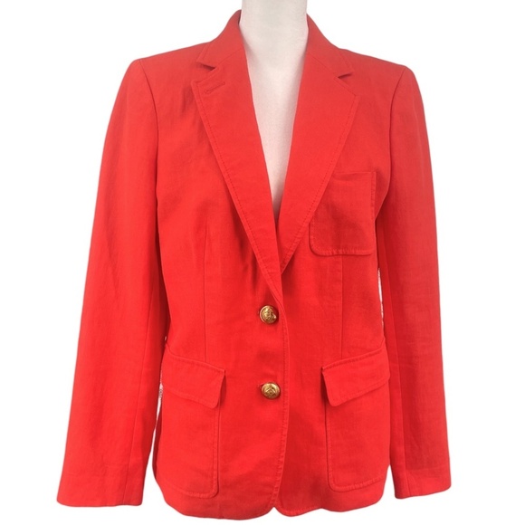 J. Crew Jackets & Blazers - J Crew Womens Rhodes Linen Blazer with Gold Buttons, Bright Coral, Size 6